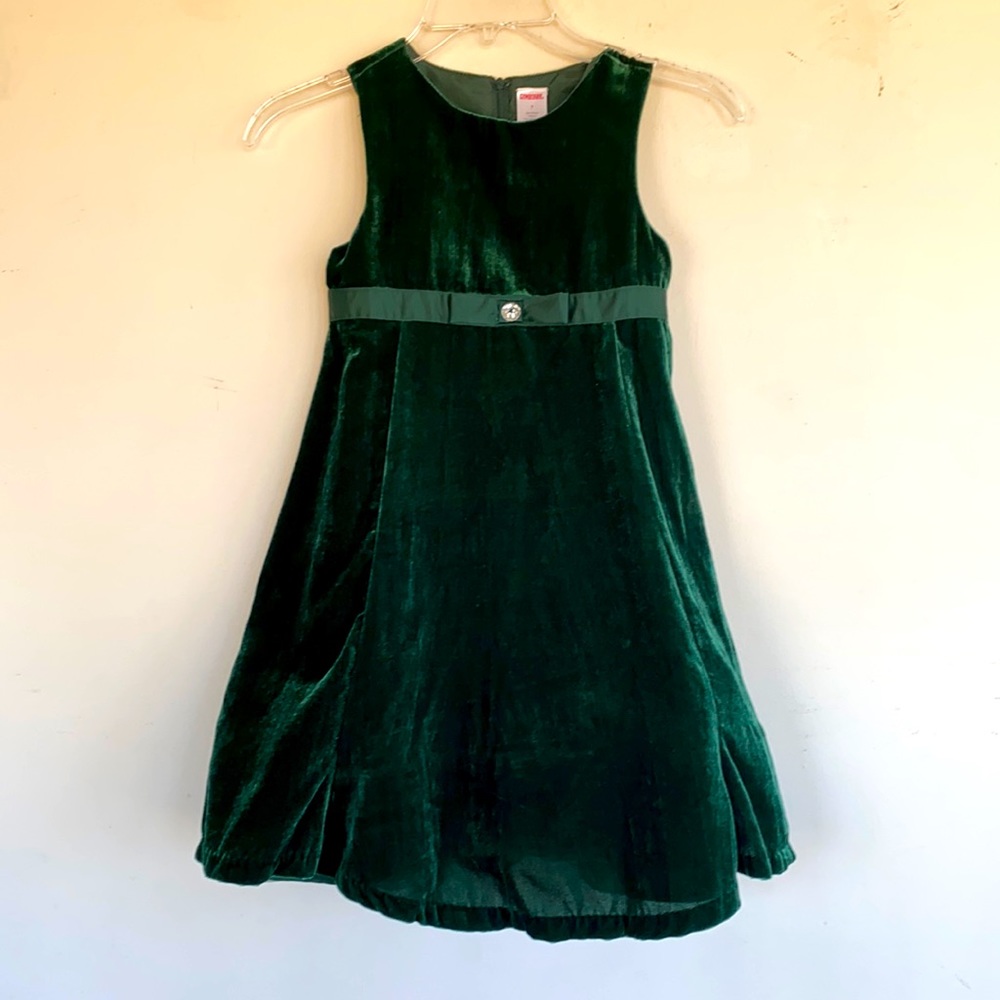 Gymboree Girls Green Velvet Jumper with Satin Ribbon Built-in CrinolineJewel